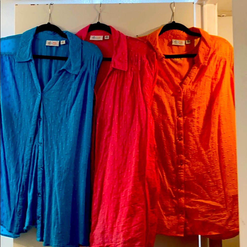 3 tops turquoise, pink, orange. Cotton
